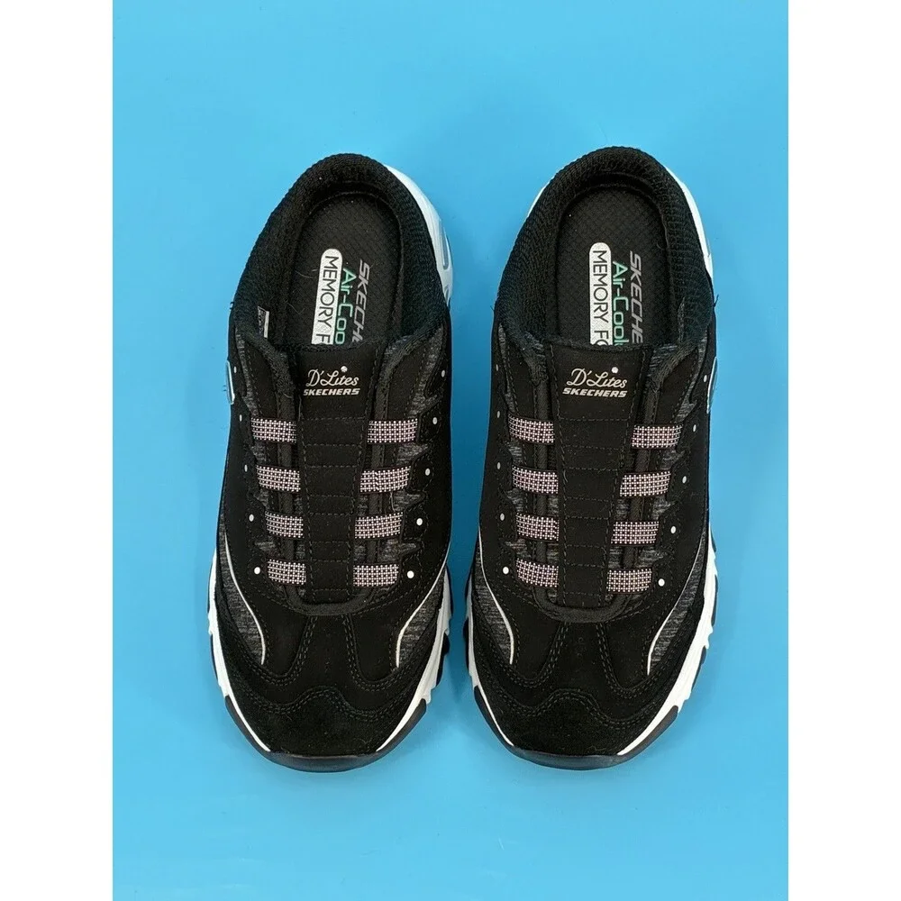 Skechers D’Lites Resilient Women’s 9 Black White Slip On Mule Memory Foam